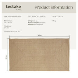 Tectake Jute Rug In Boho Style, Durable And Easy-Care, Suitable For Indoor And Outdoor Use 80 X 150 Cm - Brown - thumbnail 6