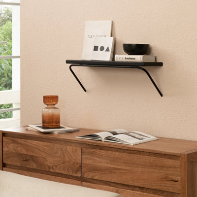 MH London Venice Solid Wood Wall Shelf Living Bedroom Kitchen Wall Mounted Floating Shelves In Black - Small - image 1