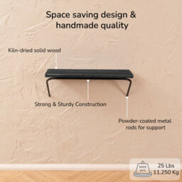 MH London Venice Solid Wood Wall Shelf Living Bedroom Kitchen Wall Mounted Floating Shelves In Black - Small - thumbnail 4