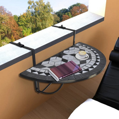 Berkfield Hanging Balcony Table Black And White Mosaic - image 1