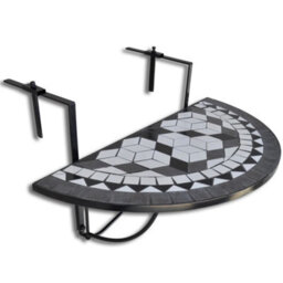 Berkfield Hanging Balcony Table Black And White Mosaic - thumbnail 2