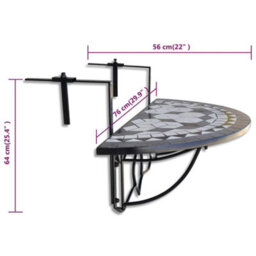 Berkfield Hanging Balcony Table Black And White Mosaic - thumbnail 6
