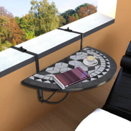 Berkfield Hanging Balcony Table Black And White Mosaic - thumbnail 1