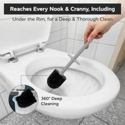Toilet Brush & Holder Grey Flexible Bristles For Deep Cleaning - thumbnail 6