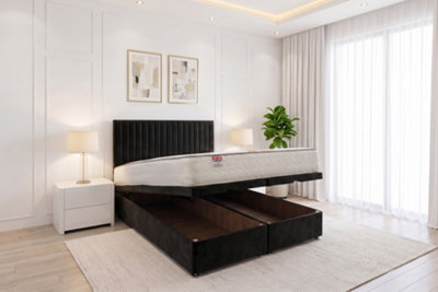 "Knight Sleep Emily Ottoman Bed Black Plush 6Ft With Mattress & 24""headboard - Super King" - image 1