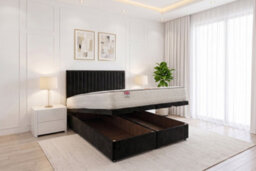 "Knight Sleep Emily Ottoman Bed Black Plush 6Ft With Mattress & 24""headboard - Super King" - thumbnail 1
