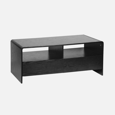 Sweeek - 110Cm Tv Unit Rounded Wood Effect 2 Drawers  Milo Black 110X55X45 Cm - image 1