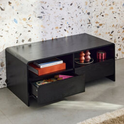 Sweeek - 110Cm Tv Unit Rounded Wood Effect 2 Drawers  Milo Black 110X55X45 Cm - thumbnail 5