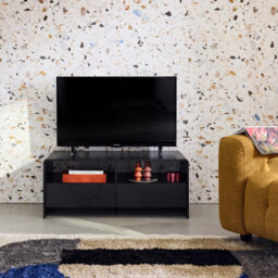 Sweeek - 110Cm Tv Unit Rounded Wood Effect 2 Drawers  Milo Black 110X55X45 Cm - thumbnail 4