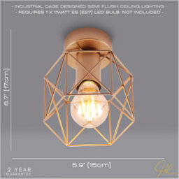 Happy Homewares Vintage Industrial Satin Gold Ceiling Lighting Fitting With Wire Cage Design - thumbnail 6