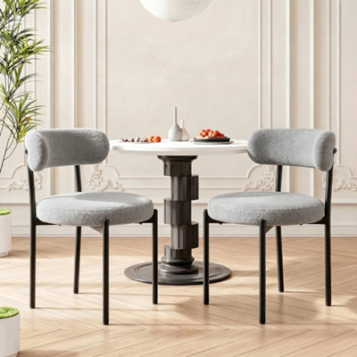 2Pcs Dining Chairs,mid Century Round Upholstered Boucle Kitchen - image 1