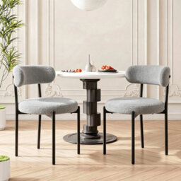 2Pcs Dining Chairs,mid Century Round Upholstered Boucle Kitchen - thumbnail 1