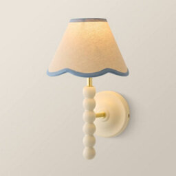 Valuelights Bobbin Cream Bobble Wall Light And Blue Trim Linen Lamp Shade And Bulb - thumbnail 3
