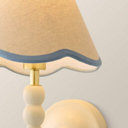 Valuelights Bobbin Cream Bobble Wall Light And Blue Trim Linen Lamp Shade And Bulb - thumbnail 4