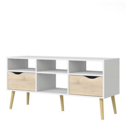 Wyld Haus Sapporo Wide Tv Unit In White And Natural Oak 2 Drawers 4 Shelves - thumbnail 4