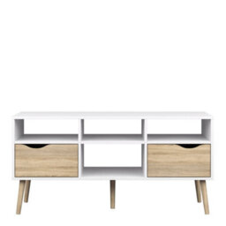 Wyld Haus Sapporo Wide Tv Unit In White And Natural Oak 2 Drawers 4 Shelves - thumbnail 3