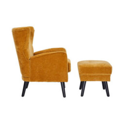 Living And Home Yellow Chenille Leisure Chair With Footstool - thumbnail 3