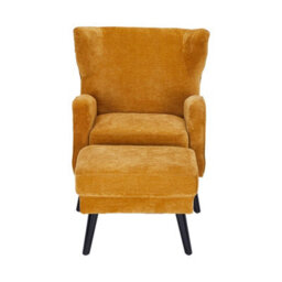 Living And Home Yellow Chenille Leisure Chair With Footstool - thumbnail 2
