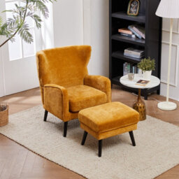 Living And Home Yellow Chenille Leisure Chair With Footstool - thumbnail 1
