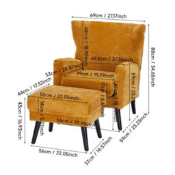 Living And Home Yellow Chenille Leisure Chair With Footstool - thumbnail 5