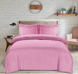 Casabella Satin Stripe Duvet Cover Sets Bedding With Satin Stripes, Pink Superking Duvet Cover Stripe & Pillowcases - thumbnail 3