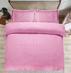 Casabella Satin Stripe Duvet Cover Sets Bedding With Satin Stripes, Pink Superking Duvet Cover Stripe & Pillowcases - thumbnail 4