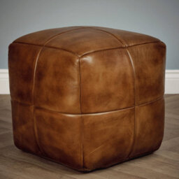 Elm Home And Products Real Genuine Leather Foot Stool Rest Poufe Tan Brown 45Cm High X 50Cm Wide X 50Cm Deep