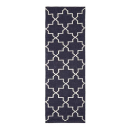 Homescapes Edmonton Navy Blue And White 100% Cotton Geometric Pattern Kilim Rug, 66 X 200 Cm - thumbnail 2