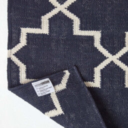 Homescapes Edmonton Navy Blue And White 100% Cotton Geometric Pattern Kilim Rug, 66 X 200 Cm - thumbnail 5