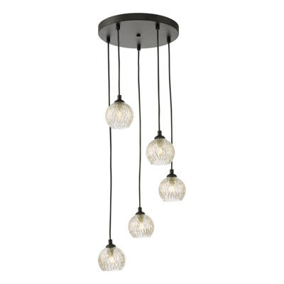 The Lighting Studio Federico 5 Light Cluster Pendant Matt Black With Clear/wire Glass - image 1