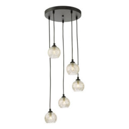 DAR Federico 5 Light Cluster Pendant Matt Black With Clear/wire Glass
