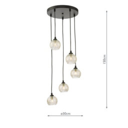 The Lighting Studio Federico 5 Light Cluster Pendant Matt Black With Clear/wire Glass - thumbnail 2