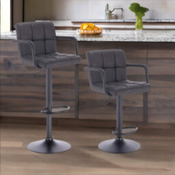 Rafaelo Mobilia Set Of 2 Faux Leather Bar Stools With Foot And Armrest - thumbnail 3