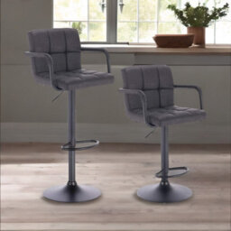 Rafaelo Mobilia Set Of 2 Faux Leather Bar Stools With Foot And Armrest - thumbnail 2