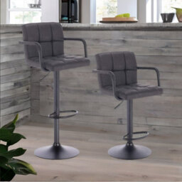 Rafaelo Mobilia Set Of 2 Faux Leather Bar Stools With Foot And Armrest - thumbnail 1