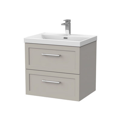 Balterley Stonnall Traditional Wall Hung 2 Drawers Vanity Unit With Thin-Edge Ceramic Basin, 600mm, Pebble Grey - image 1