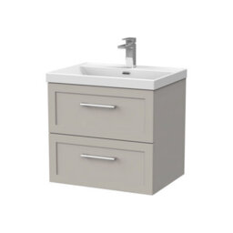 Balterley Stonnall Traditional Wall Hung 2 Drawers Vanity Unit With Thin-Edge Ceramic Basin, 600mm, Pebble Grey - thumbnail 1