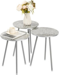 Hygrad Built to Survive Set Of 3 Nesting End Tables Round Wood Stacking Coffee Side Accent Table With Metal Legs