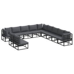 Berkfield Modern Garden Sofa Set With Cushion 11 Pcs Black Aluminium - thumbnail 1