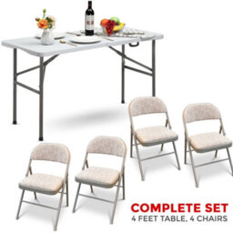 Crystals 4Ft Catering Camping Heavy Duty Folding Trestle Table With 4 Chairs Picnic Bbq Party - thumbnail 1