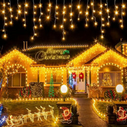 Darphe 10M Solar Powered Led Icicle String Lights With Remote Control,warm Yellow - thumbnail 3