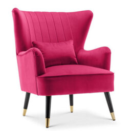Velvet Dark Pink Camila Accent Wingback Chair With Footstool - thumbnail 3