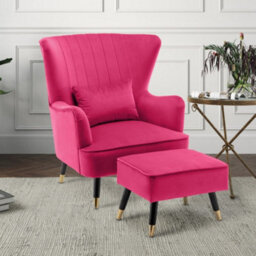 Velvet Dark Pink Camila Accent Wingback Chair With Footstool