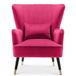 Velvet Dark Pink Camila Accent Wingback Chair With Footstool - thumbnail 4