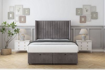 "Comfort Chester Slate Naples Ottoman Bed Base With 54"" Wingback Headboard 6' Super King" - image 1