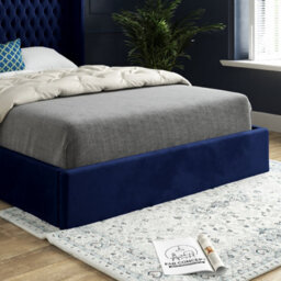 Rana Curved Top Winged Upholstered Soft Velvet Blue Bed Frame - thumbnail 3