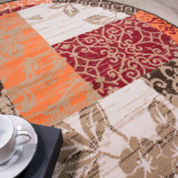 Loomed Red Terracotta Brown Floral Patchwork Living Room Round Circular Mat 160X160Cm - thumbnail 3