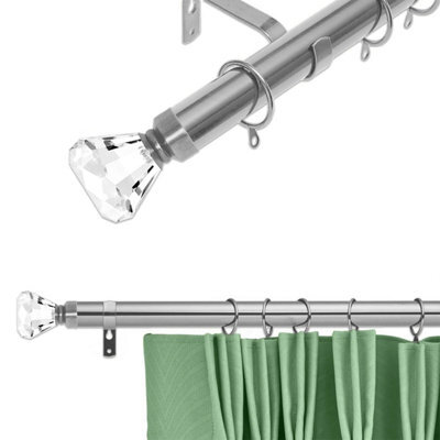 Ameha Plain Sapphire Crystal Metal Curtain Pole 160-300 Cm, (63 Inch-118 Inch) Chrome Extendable Adjustable Curtain Poles - image 1