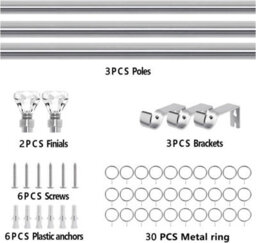 Ameha Plain Sapphire Crystal Metal Curtain Pole 160-300 Cm, (63 Inch-118 Inch) Chrome Extendable Adjustable Curtain Poles - thumbnail 7
