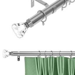 Ameha Plain Sapphire Crystal Metal Curtain Pole 160-300 Cm, (63 Inch-118 Inch) Chrome Extendable Adjustable Curtain Poles - thumbnail 1